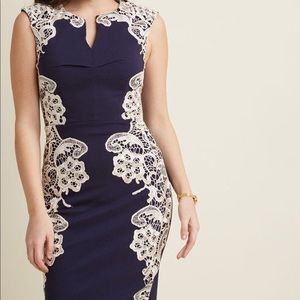 London navy and cream lace wiggle dress NWT